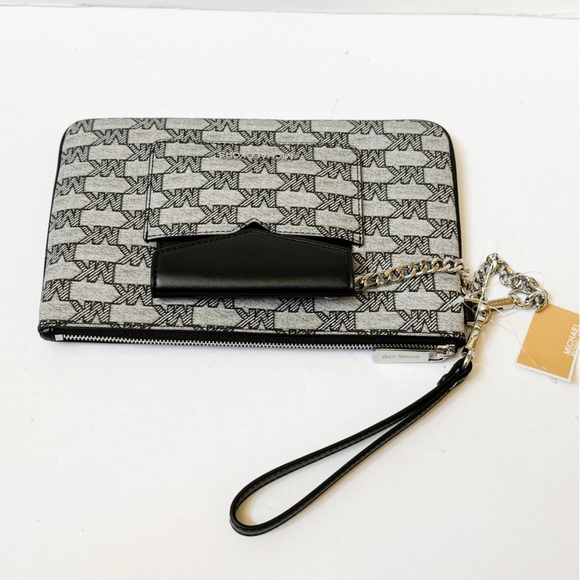 Michael Kors Jet Set Item Large 2 in 1 Card Case Wristlet Clutch MK Black Multi - Picture 7 of 13